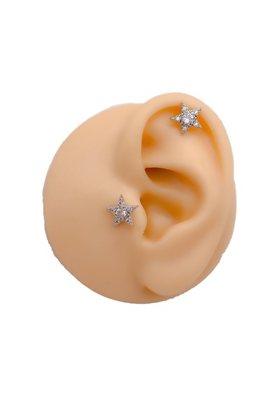 Lexroo Full Zirkon Taşlı Yıldız Kıkırdak Helix Tragus Piercing 1adet Çok Renkli