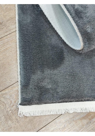 Balat Halı Saçaklı Kalın Yumuşak Kaymaz Taban Koyu Gri Peluş Halı
