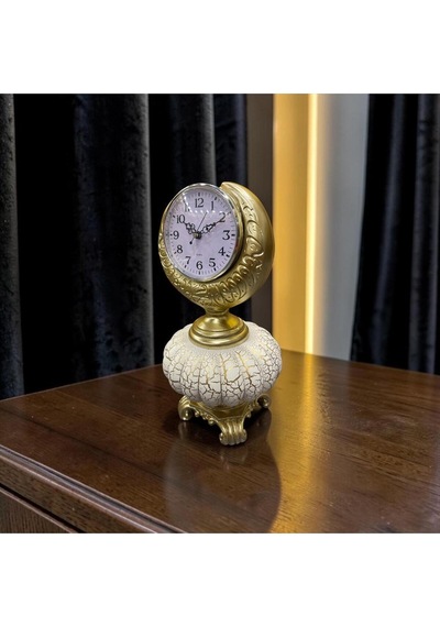 Royal Vintage Masa Saati Gold Detaylı Klasik Dekoratif Saat Altın