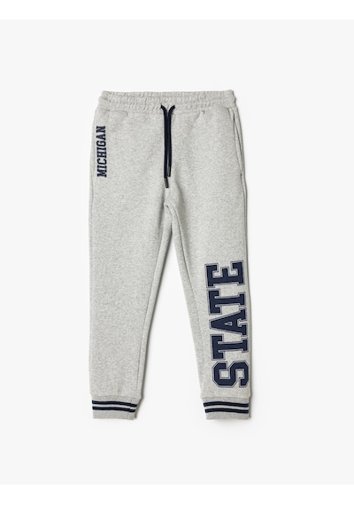 Koton Jogger Eşofman Altı Beli Bağlamalı Baskı Detaylı Cepli Şardonlu Gri 5wkb40056tk Gri