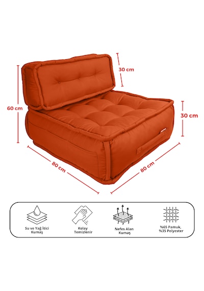 Xpermate Duoflex Sırtlı Minder İskandinav 80x80x30 Kiremit