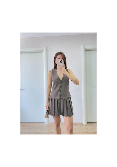 Butik İstanbul Takım Görünümlu Yelekli Mini Elbise- Füme