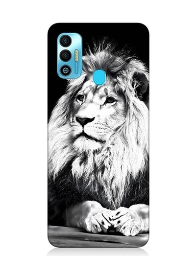 Tecno Spark 7t Uyumlu Siyah Beyaz Aslan Desenli Silikon Kılıf