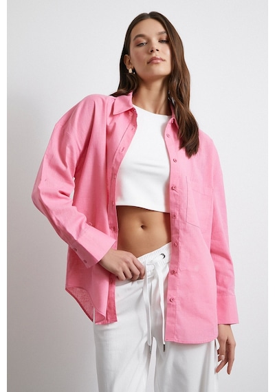 Never More Lendy Keten Gömlek Pembe Pembe