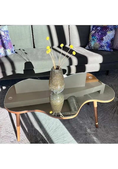 Fawdecor Aynalı Masif Ahşap Orta Sehpa - 80 X 50 Cm Ceviz Rengi
