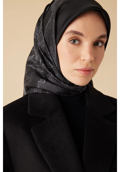 Maisa Hale Tivil İpek Eşarp 90 90 Cm - Siyah Gri 9730