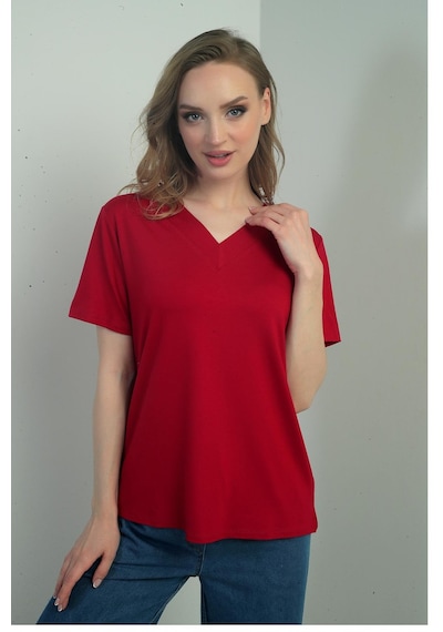 By Saygı Kadın V Yaka Yırtmaçlı Kısa Kol Bluz-40707 Bordo By Saygı Kadın V Yaka Yırtmaçlı Kısa Kol Bluz-40707 Bordo