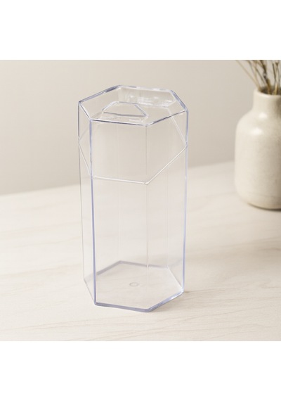 Kapaklı Makyaj Fırça Organizeri 6 Bölmeli Mika Kristal Plastik 10x8.9x20 Cm Açık Ahşap