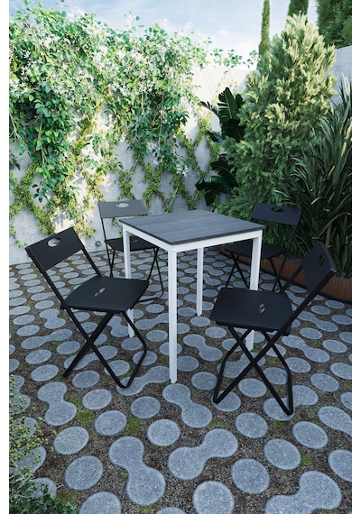 Balkon Bahçe Mutfak 5'li Bistro Set Masa Sandalye Takımı Siyah - Beyaz