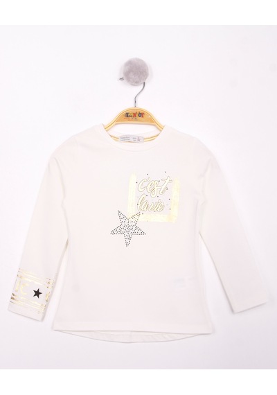 Toontoy Kids Toontoy Kız Çocuk Yıldızlı Chic Baskılı T-shirt Ekru