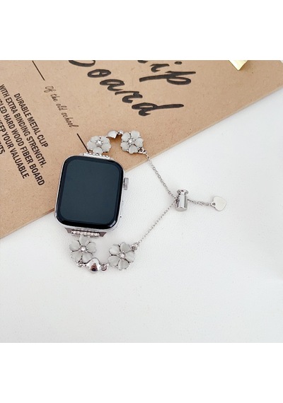 Apple Uyumlu  Watch Seri 4 5 6 7 8 9 10 42-38-40-41mm Çiçekli Ve Kalp Zincir Detaylı Bileklik Tasarım Kordon
