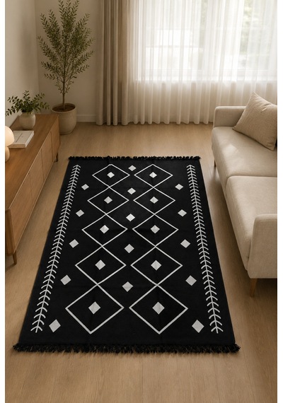Kilim Paspas Çok Amaçlı Halı Makinede Yıkanabilir Toz Yapmaz Siyah