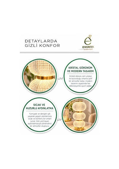 Evonıta Kristal Led Masa Lambası Gold Dekoratif Işıltılı Abajur Modern Salon Ve Komodin Lambası 58599687