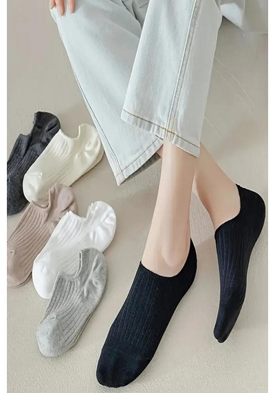 Ozzy Socks 6 Çift Kadın Siyah Şık Çizgili Rahat Sneaker Çorap Siyah