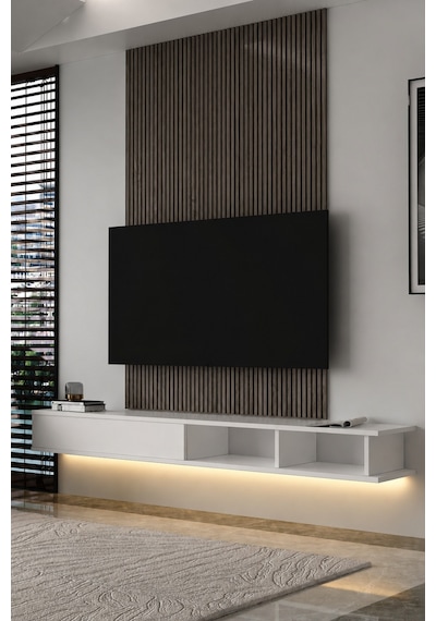 180dhdxtdalb Mono Led Işıklı Duvara Monte Tv Sehpası Beyaz