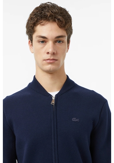 Lacoste Erkek Classic Fit Fermuarlı Kolej Yaka Pamuklu Yünlü Kalın Hırka Lacivert