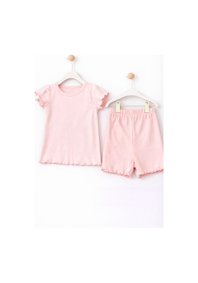 For My Baby Fitilli Kumaş 2 Li Kız Bebek Takım Şortlu Yazlık Pembe5