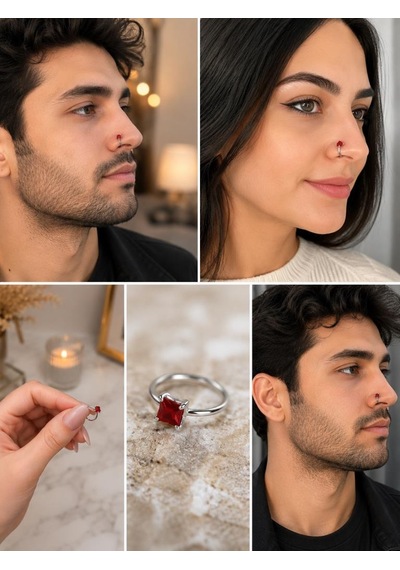 925 Ayar Gümüş Minimal Burun Hızması Piercing Zirkon Taşlı Unisex Halka Nose Ring Günlük Kullanım Şık Tasarım Gri
