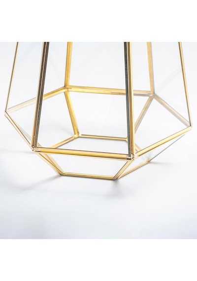 34x26x26cm Pirinç Gold Cam Geometrik Teraryum Cam Fanus Vazo Mumluk Yapımı Dekoratif Diğer