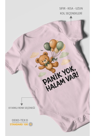 Morivokids Panik Yok, Halam Var Kısa Kollu Bebek Body %100 Pamuk Bebe Pembe