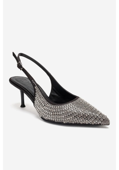 Luvishoes Yasmına Siyah Gümüş Taşlı Kadın Topuklu Ayakkabı Siyah - Gümüş