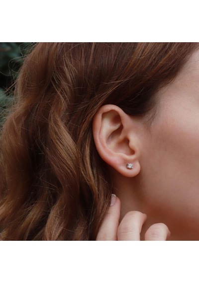 Starlıght Diamond Tek Taş Round Kesim Gümüş Küpe