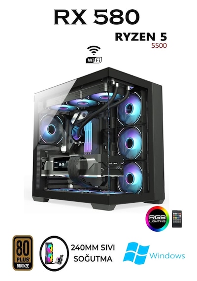 Apphirex REBİRTH X50 R5-5500 32 GB 1 TB M.2 SSD 8 GB RX580 W11P Masaüstü Oyuncu Bilgisayarı