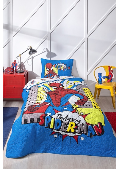 Spiderman New York Tek Kişilik Disney Lisanslı Çocuk Yatak Örtüsü 160x230 Cm Mavi