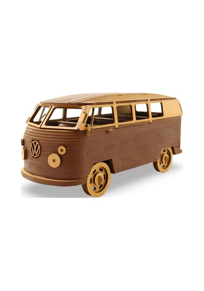 Volkswagen T1 Ahşap Model Araba - Retro Vw Minibüs Maketi - 91 Parça Ahşap 3d Kit
