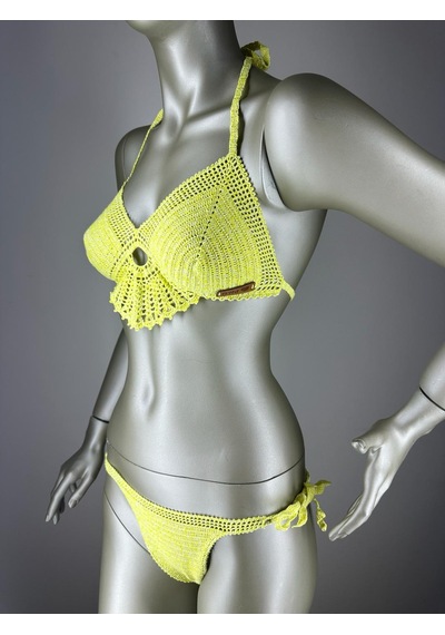 İvita Limon Sarısı Dantel Detaylı Çok Tarz El Yapımı Tığ Örgüsü Bikini