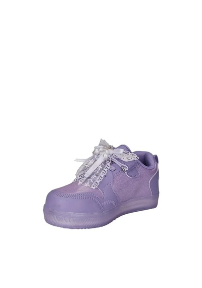 Zacoz Kız Çocuk Simli Kışlık Okul Ayakkabısı İnci Detaylı Kurdeleli Işıklı Sneaker Mor