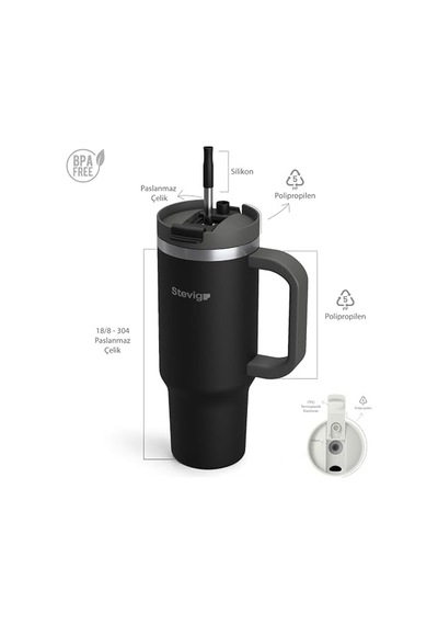 2 Moods Tuck-in Tumbler Sızdırmaz Çelik Termos 900 Mililitre Black St-236 Diğer