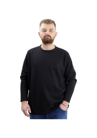Mode Xl Büyük Beden Erkek Sweatshirt Bisiklet Yaka Uzun Kol Waffle 23460 Siyah Siyah