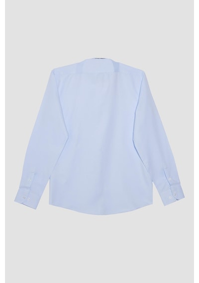 Tudors Erkek Modern Fit Dar Kesim Pamuklu Kolay Ütü Armürlü Mavi Gömlek-32109-mavi Mavi