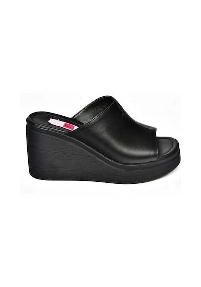 Fox Shoes P555961203 Siyah Hakiki Deri Dolgu Topuklu Kadın Terlik Siyah
