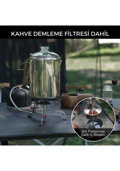 Kingcamp Percolator Coffee Pot Çelik Kahve Demleme Seti Gümüş