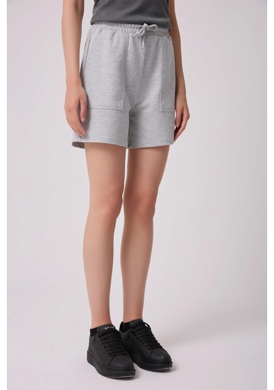 Defys Kadın Beli Lastikli Cepli Regular Fit Şort Gri Melanj - 695327103 Gri Melanj