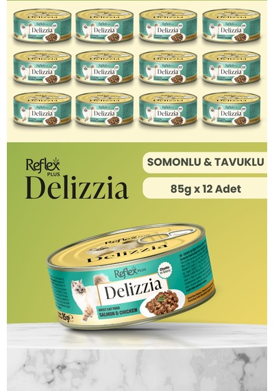 Reflex Plus Plus Delizzia / Sos İçinde Parça Etli Somonlu & Tavuklu Yetişkin Kedi Maması 85g X 12 Adet