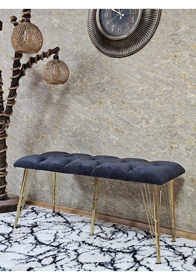 Zafir Metal Gold Tel Ayaklı 100 Cm Puf Bench - Puf - Bench - Oturak - Mutfak Oturağı - Antre Oturağı Füme