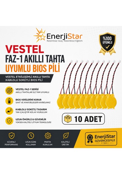 Vestel Etkileşimli Faz-1 Akıllı Tahta Cr2032 Kablolu Soketli Bios Pili 10'lu