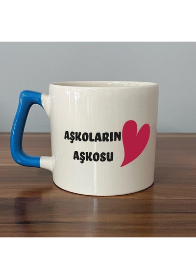 Mor Mürekkep Aşkoların Aşkosu Baskılı Mavi Kulplu D Sevgililer Günü Kupası
