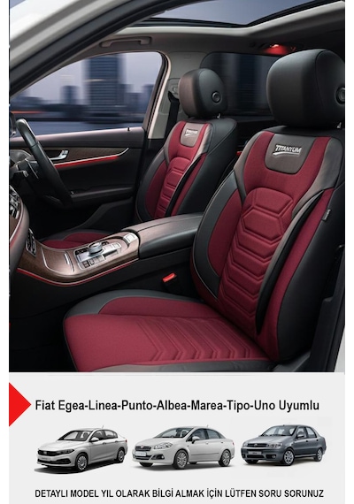 Titanyum Serisi Lüks Keten Oto Koltuk Kılıfı Fiat Egea-linea-punto-albea-tipo-uno Uyumlu Bordo
