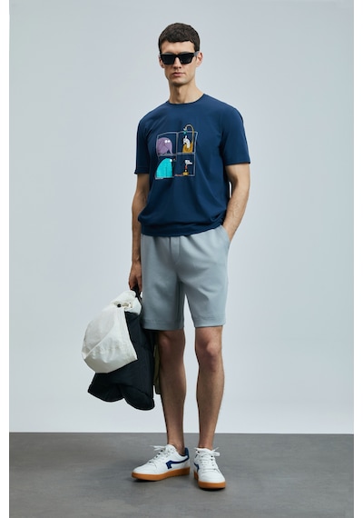 Lufian Funky Modern Grafik T- Shirt Lacivert Lacivert 111020254100200 Lacivert