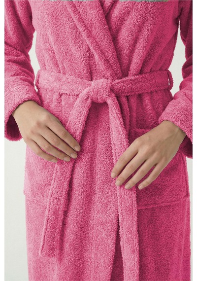%100 Pamuklu Unisex Bornoz Şalyaka Cepli Büyük Beden 3xl 4xl Erkek Kadın Bornoz Nar Çiçeği