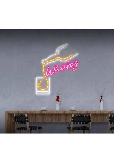 Whiskey Yazılı Ve Şekilli Neon Tabela Pembe