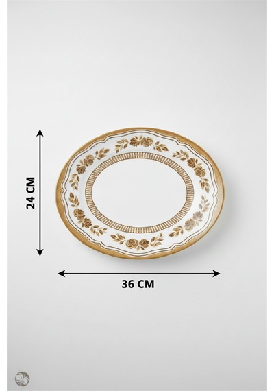 6'lı Ellips Oval Kayık Tabak 36cm Dijital Salda Rinart Krem