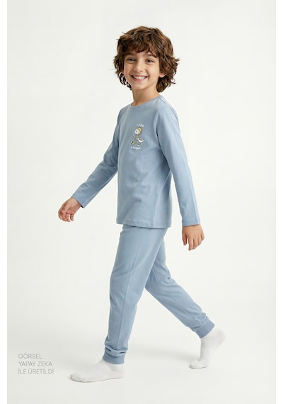 Penti - Mavi Erkek Çocuk Run Like A Dragon Uzun Kollu Pamuklu 2'li Pijama Takımı