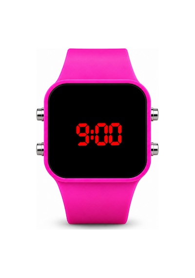 Fuşya Pembe Silikon Kordonlu Kırmızı Led Ekranlı Kadın Dijital Kol Saati St-304460