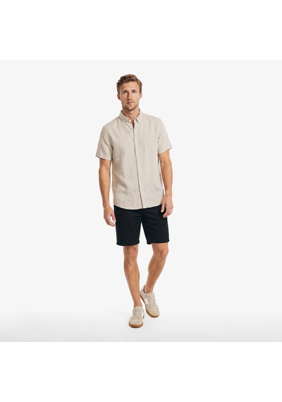 Nautica Erkek Bej Regular Fit Kısa Kollu Keten Gömlekdüzw65100t