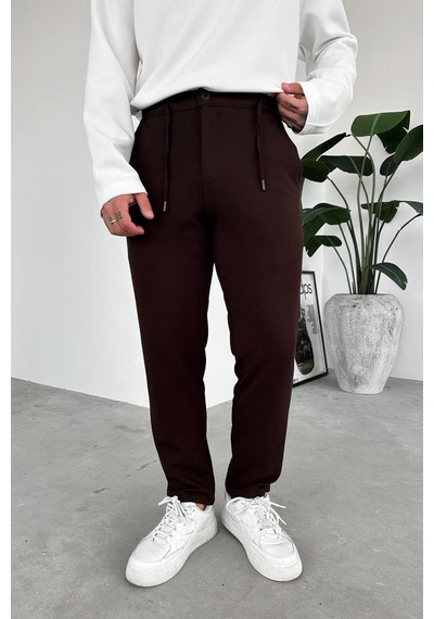 Kahverengi Beli İp Detaylı Gabardin Regular Pantolon Kahverengi